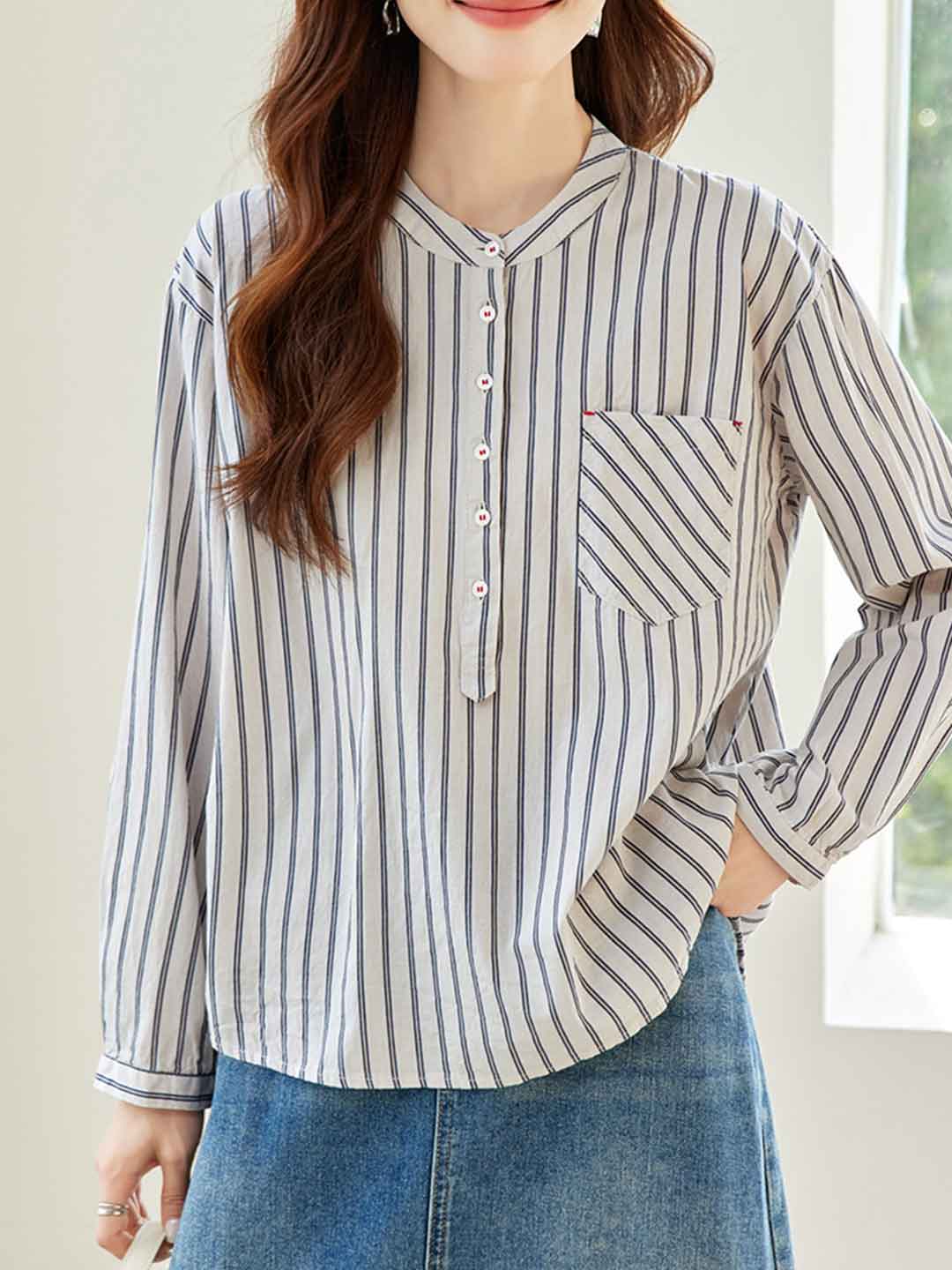 Ella Daily Crew Neck Striped Pullover Shirt