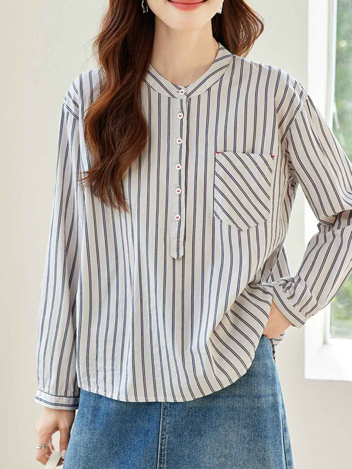 Ella Daily Crew Neck Striped Pullover Shirt