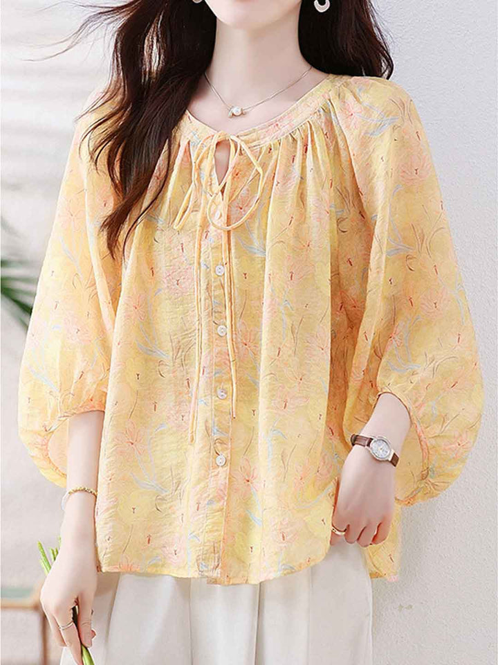 Valeria Loose Crew Neck Floral Printed Blouse