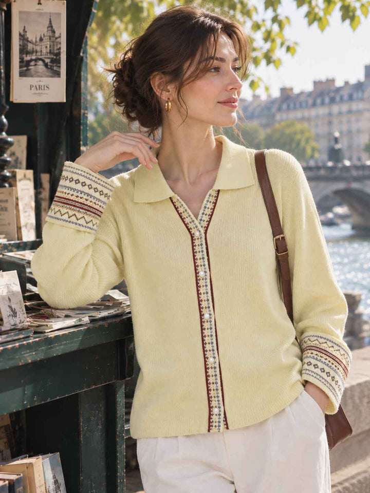 V-neck jacquard Knit Cardigan