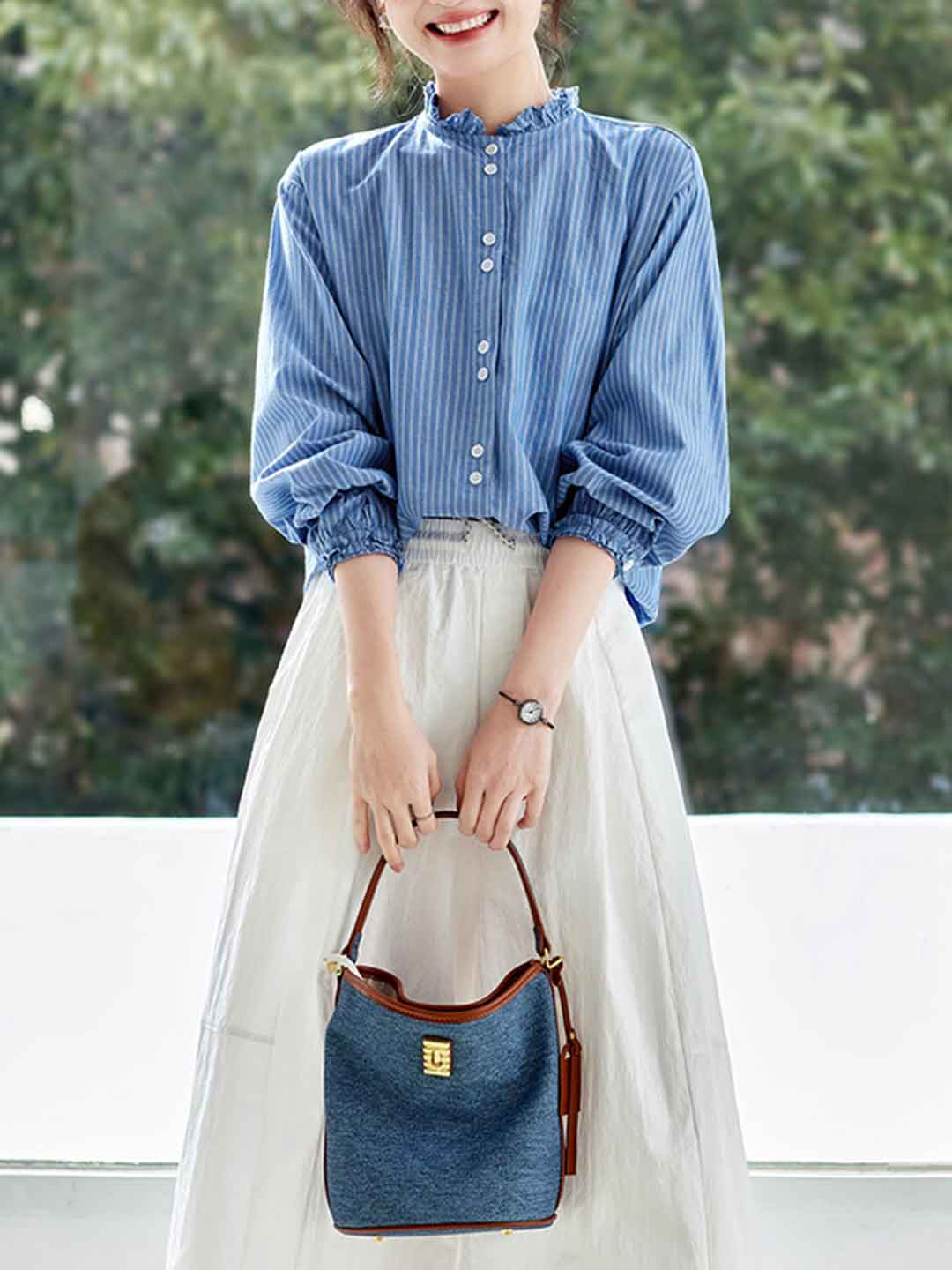 Chloe Daily Auricular Collar Striped Top