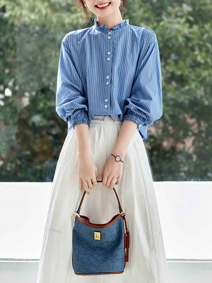 Chloe Daily Auricular Collar Striped Top