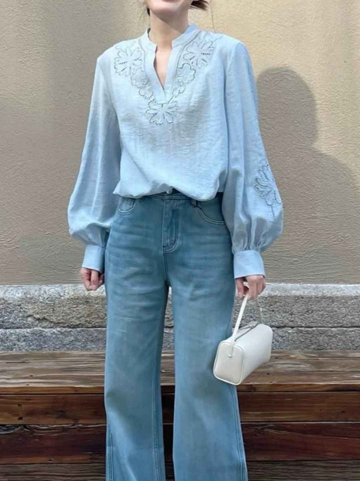 Hailey Loose V-Neck Hollowed Top