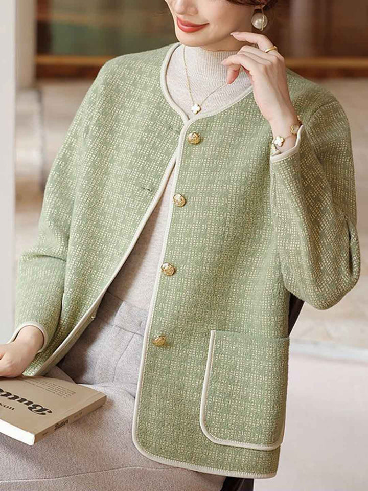 Hannah Elegant Crew Neck Tweed Cardigan