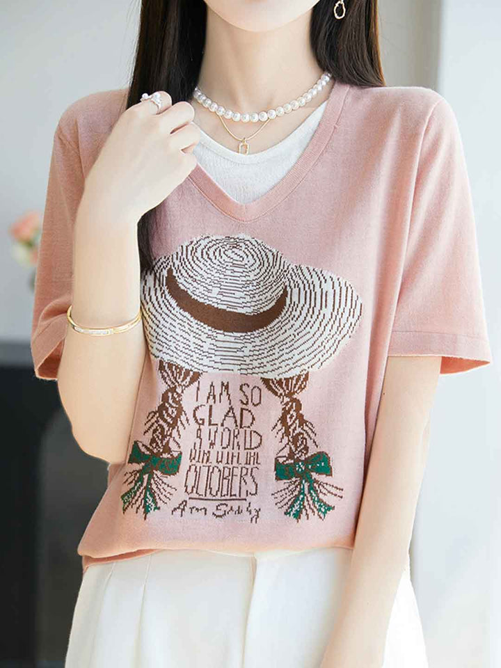 Sophie Casual V-neck Jacquard Top