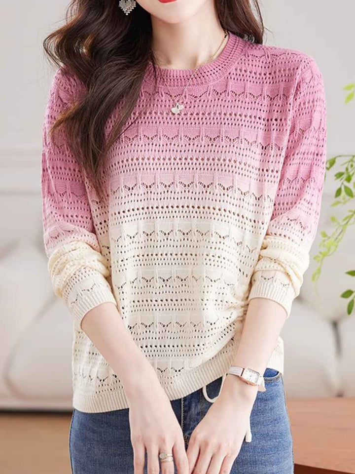 Zoey Loose Crew Neck Colorblock Knitted Top