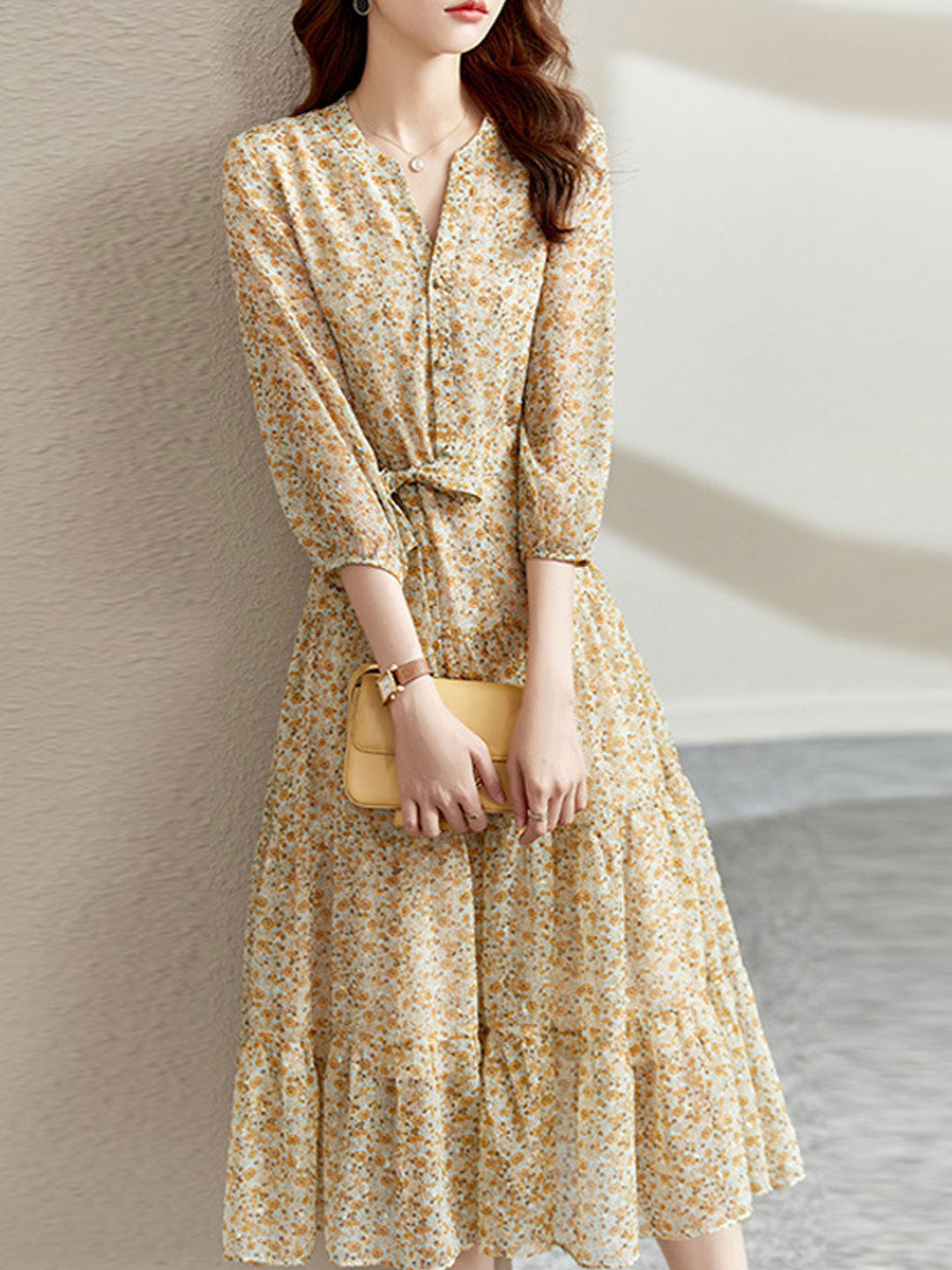 Alexis Vintage Ruffle Floral Chiffon Dress