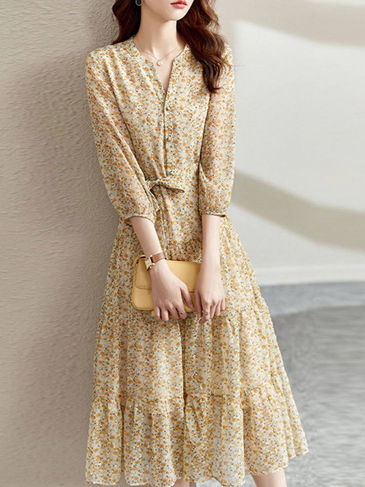 Alexis Vintage Ruffle Floral Chiffon Dress