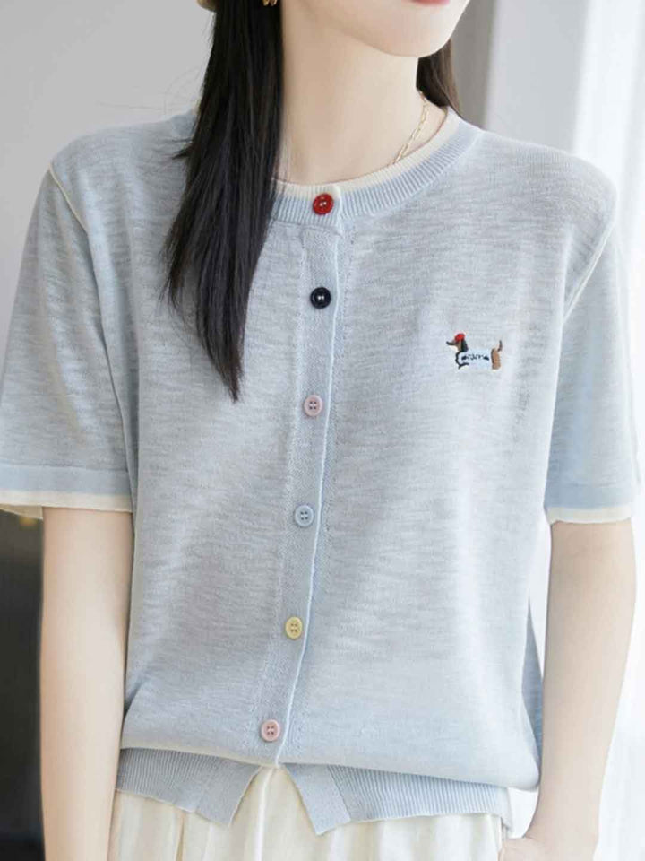 Eva Classic Crew Neck Embroidered Knitted Cardigan