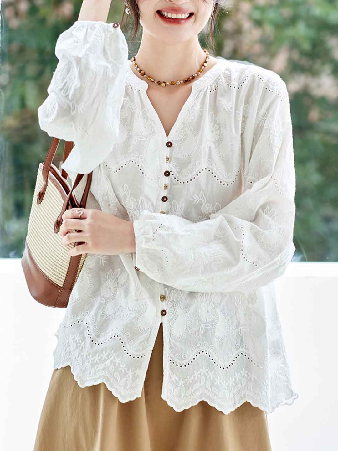 Ava Loose V-Neck Embroidered Top