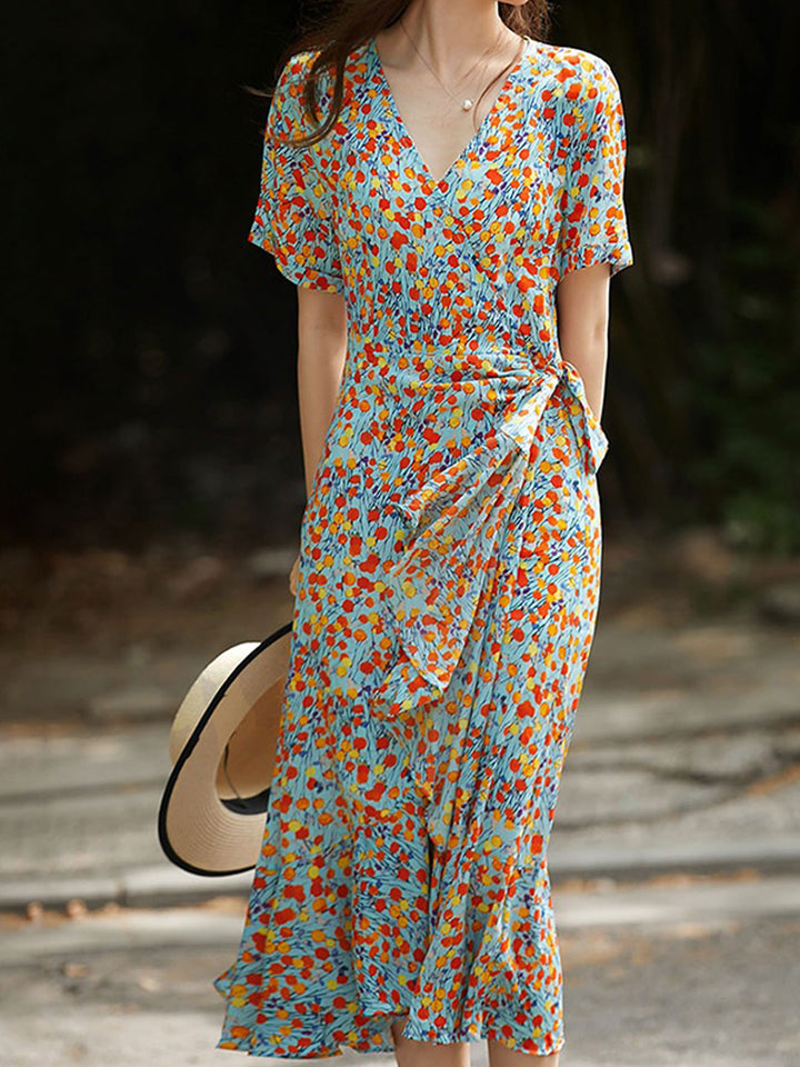 Olivia Romantic V-Neck Ruffled Fishtail Dress