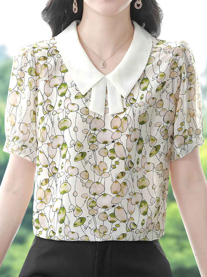 Grace Lapel Printed Floral Chiffon Top