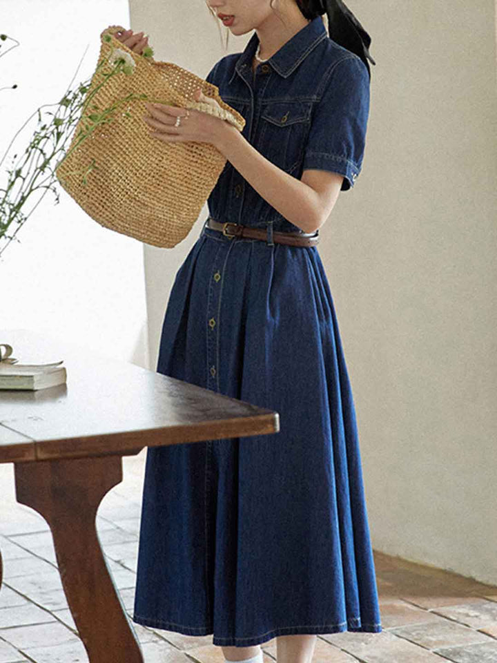 Makayla Retro High-Waisted Denim Dress