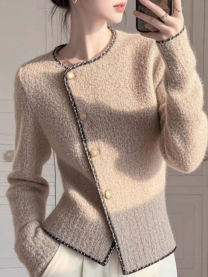 Ella Daily Crew Neck Irregular Solid Color Knitted Cardigan