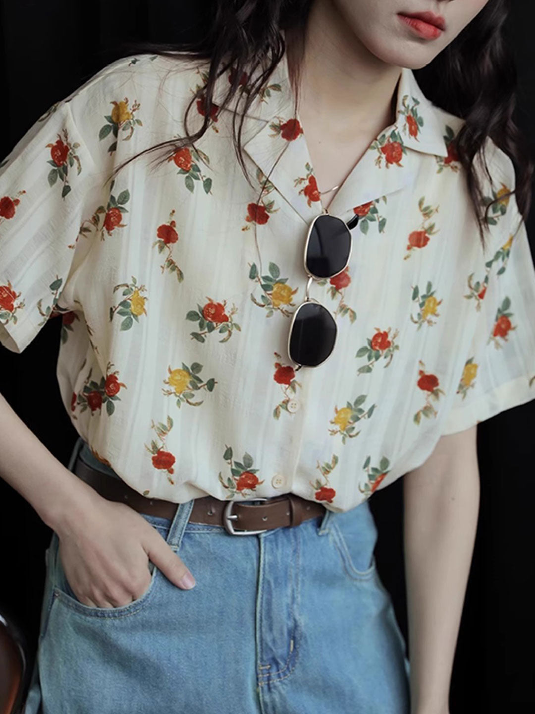 Kayla Retro Polo Collar Printed Shirt