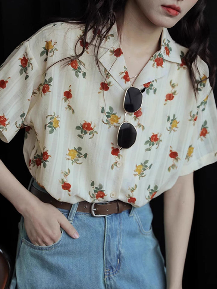 Kayla Retro Polo Collar Printed Shirt