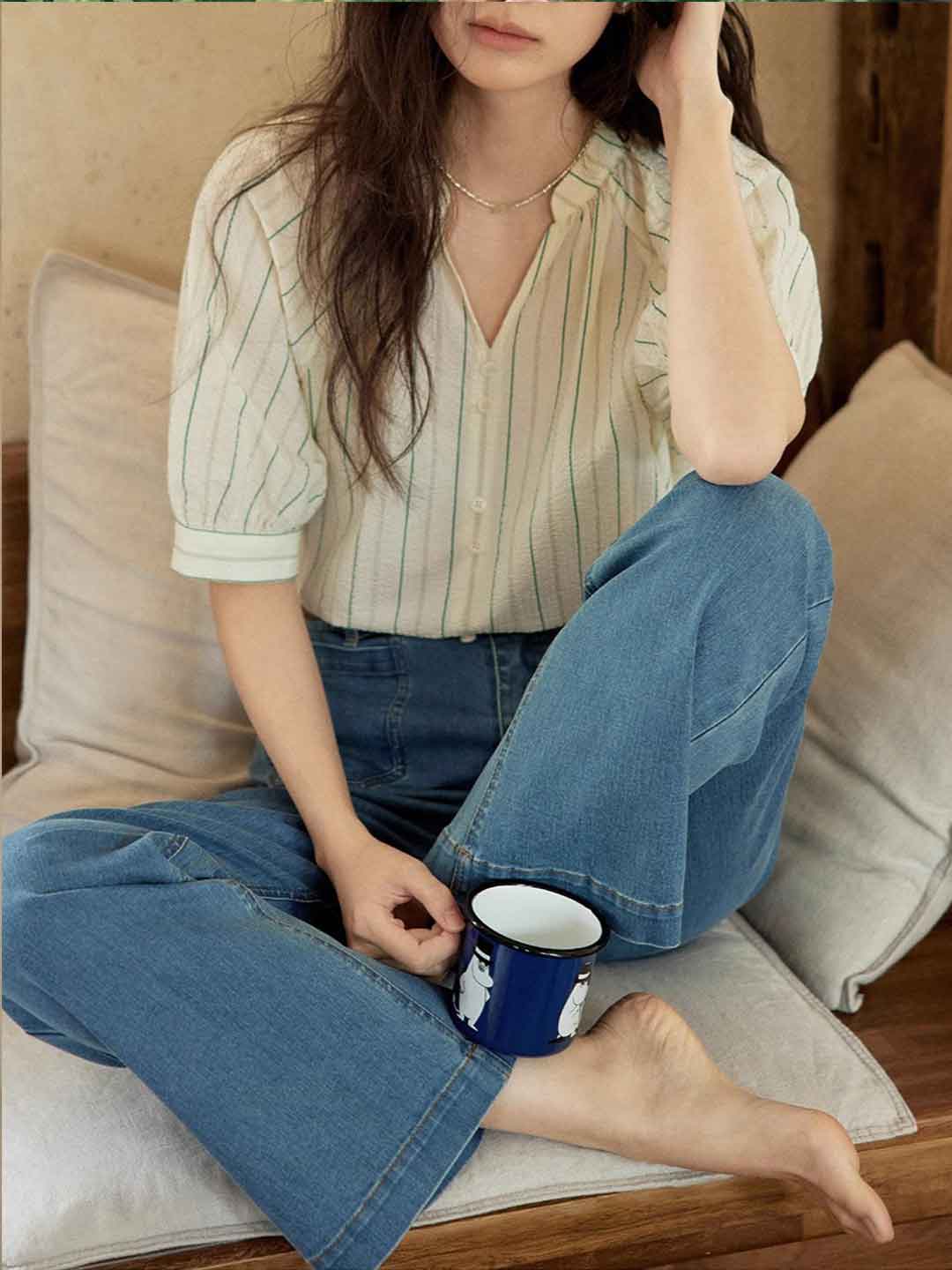 Sarah Loose V-Neck Striped Shirt