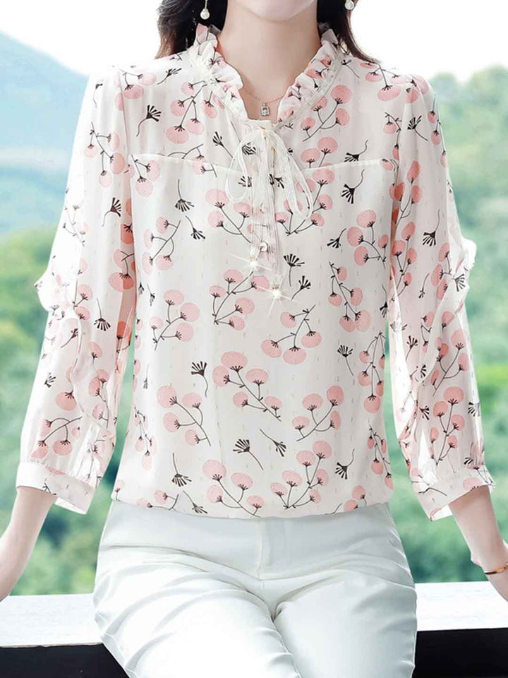 Serenity Loose V-Neck Floral Chiffon Top