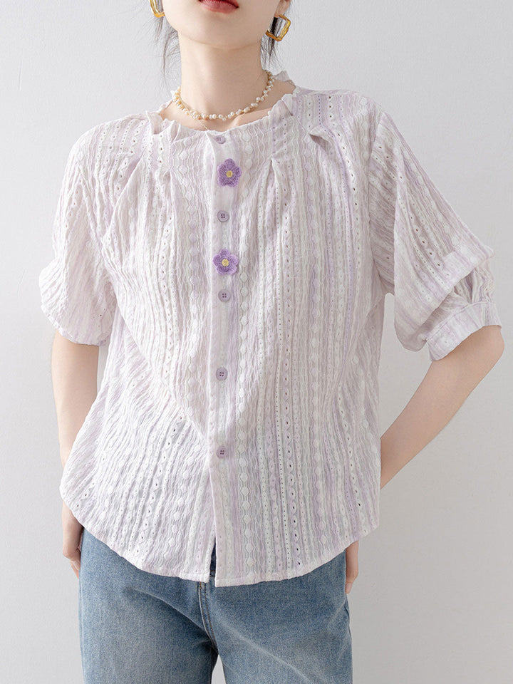 Sarah Loose Crew Neck Floral Solid Color Top