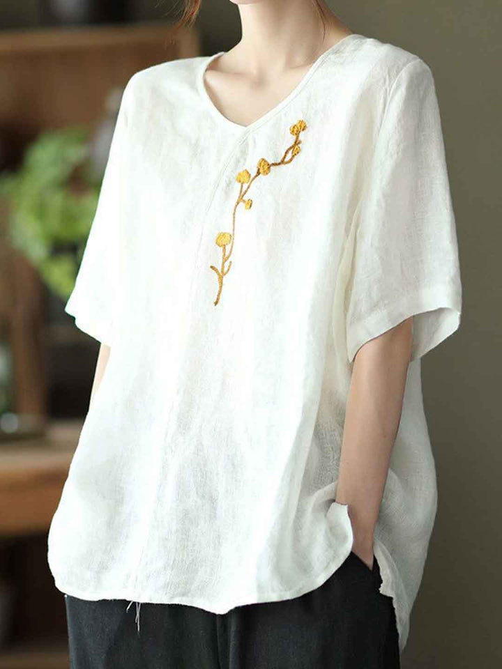 Olivia Loose V-Neck Embroidered Top