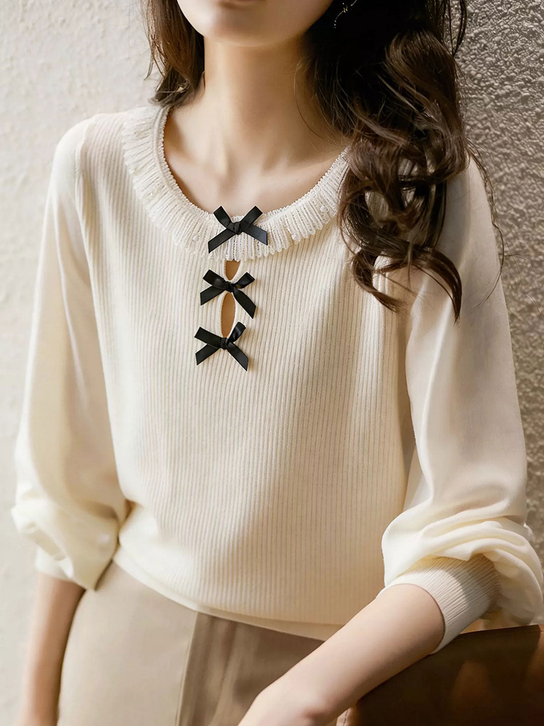 Mariah Sweet Crew Neck Bow Mesh Top