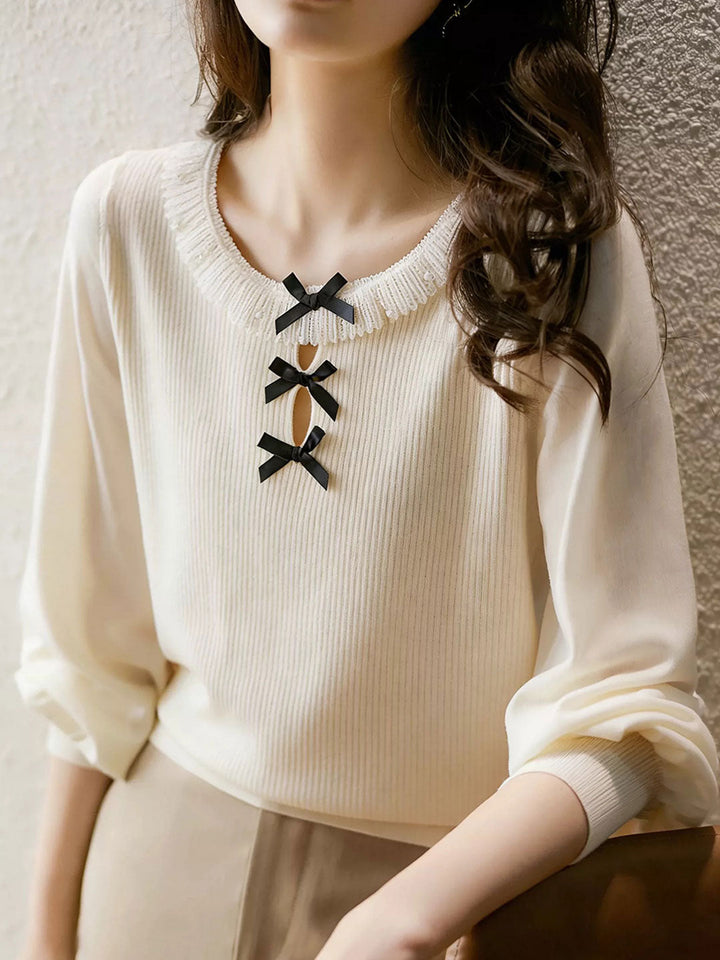 Mariah Sweet Crew Neck Bow Mesh Top