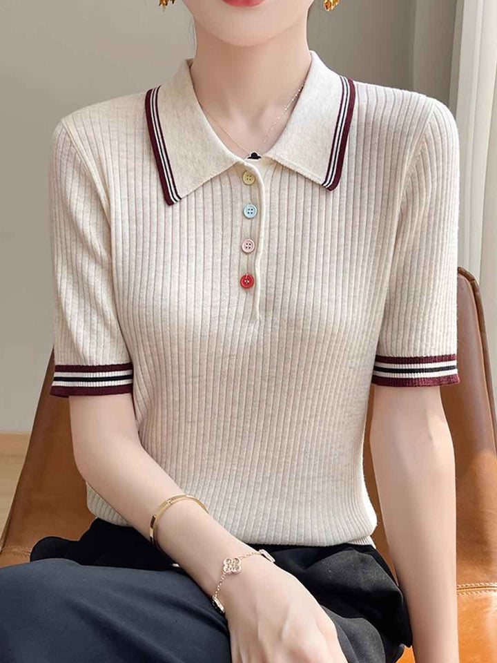 Leah Classic Lapel Colorful Button Knitted Top