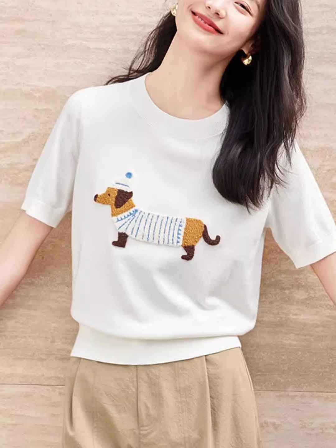 Destiny Casual Crew Neck Embroidered Knitted Top