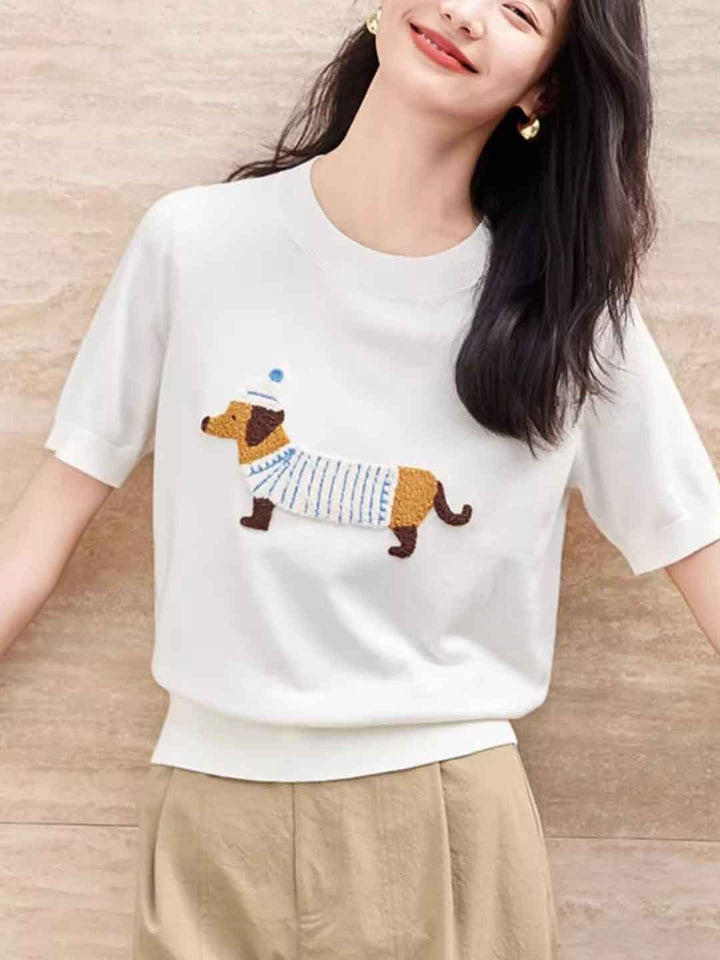 Destiny Casual Crew Neck Embroidered Knitted Top