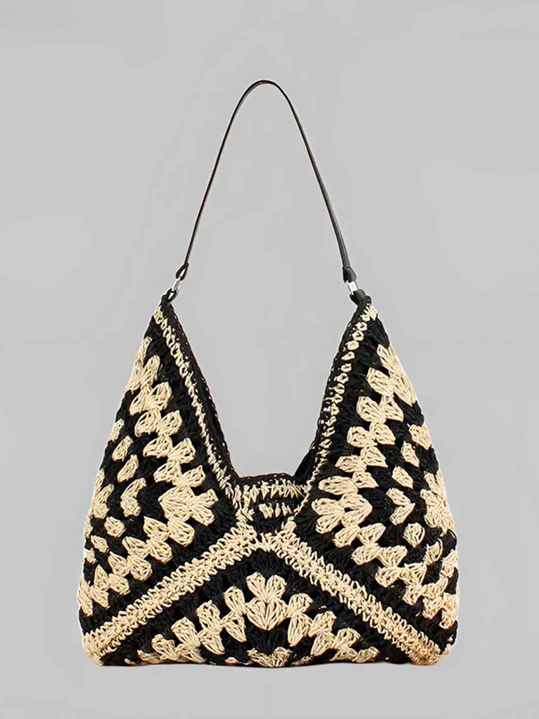 Hollow Color-Blocked Woven Bag