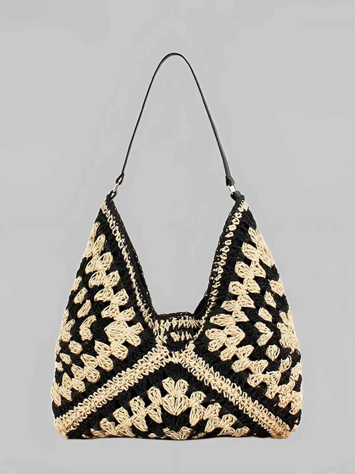 Hollow Color-Blocked Woven Bag