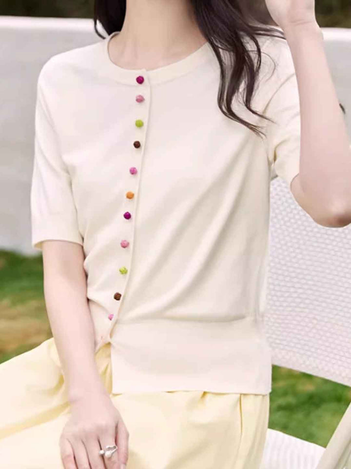 Julia Elegant Crew Neck Solid Color Knitted Cardigan