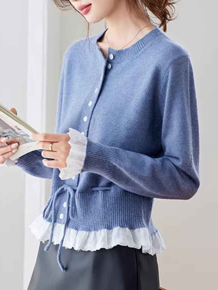 Anna Daily Crew Neck Drawstring Lace Knitted Top