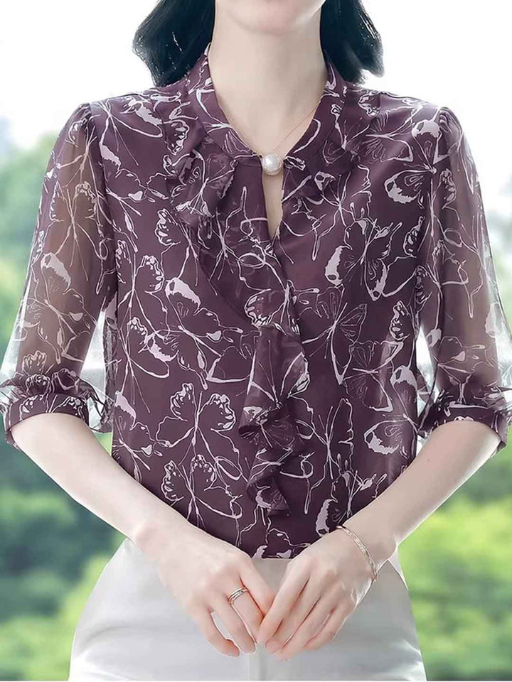 Taylor Loose Ruffle Printed Chiffon Top