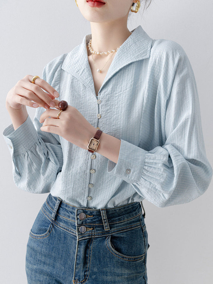 Ella Casual Lapel Solid Color Shirt