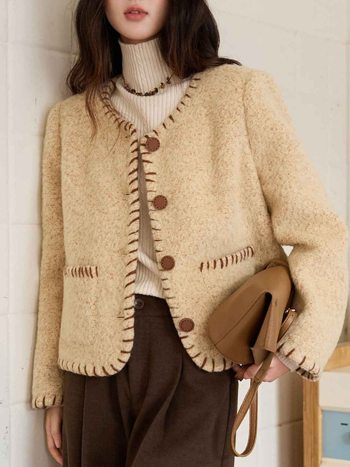 Riley Classic Crew Neck Textured Tweed Jacket