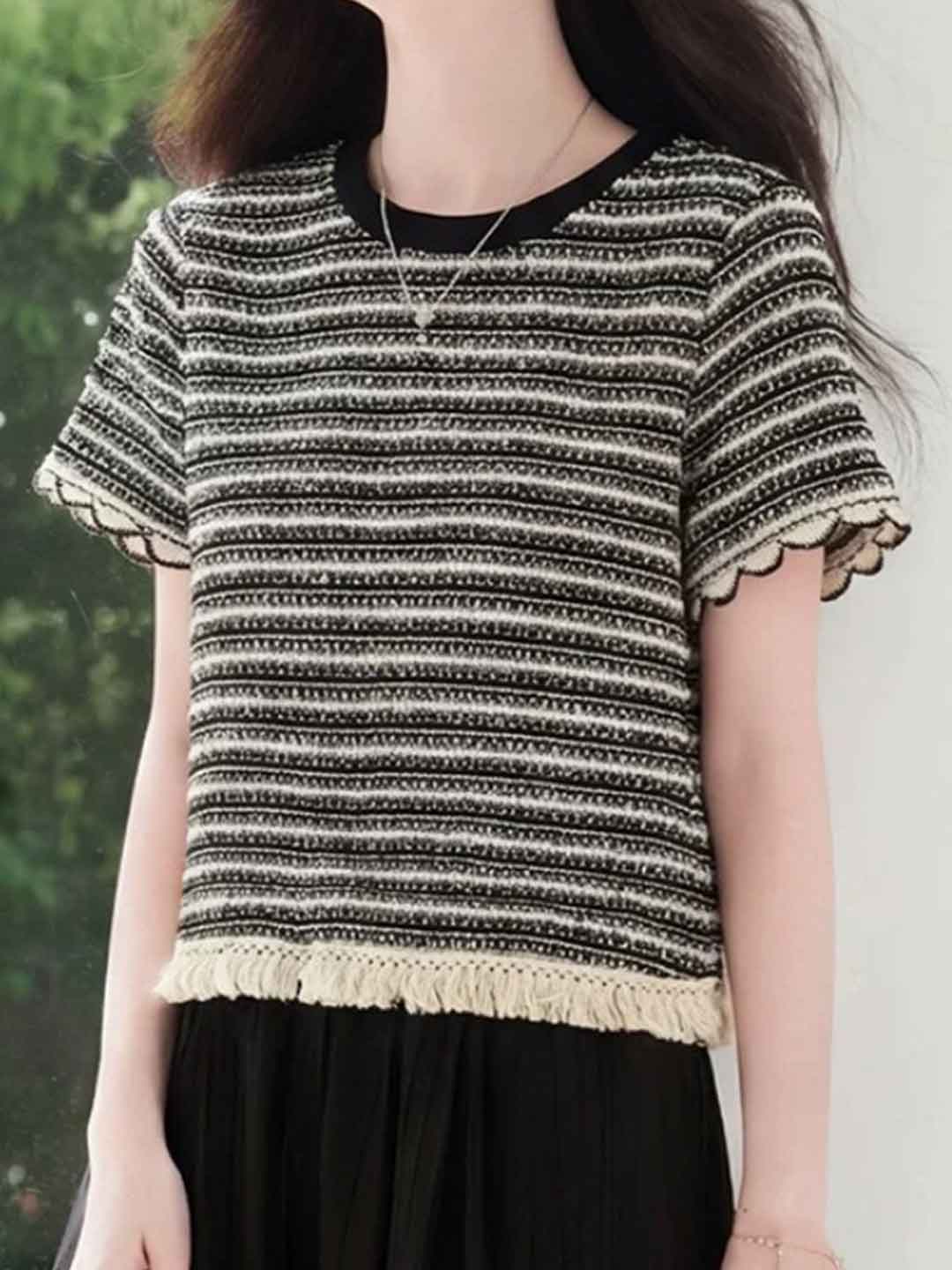 Hannah Classic Crew Neck Striped Knitted Top