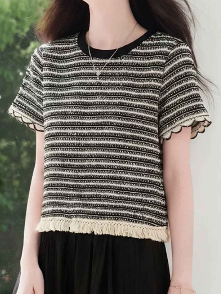Hannah Classic Crew Neck Striped Knitted Top