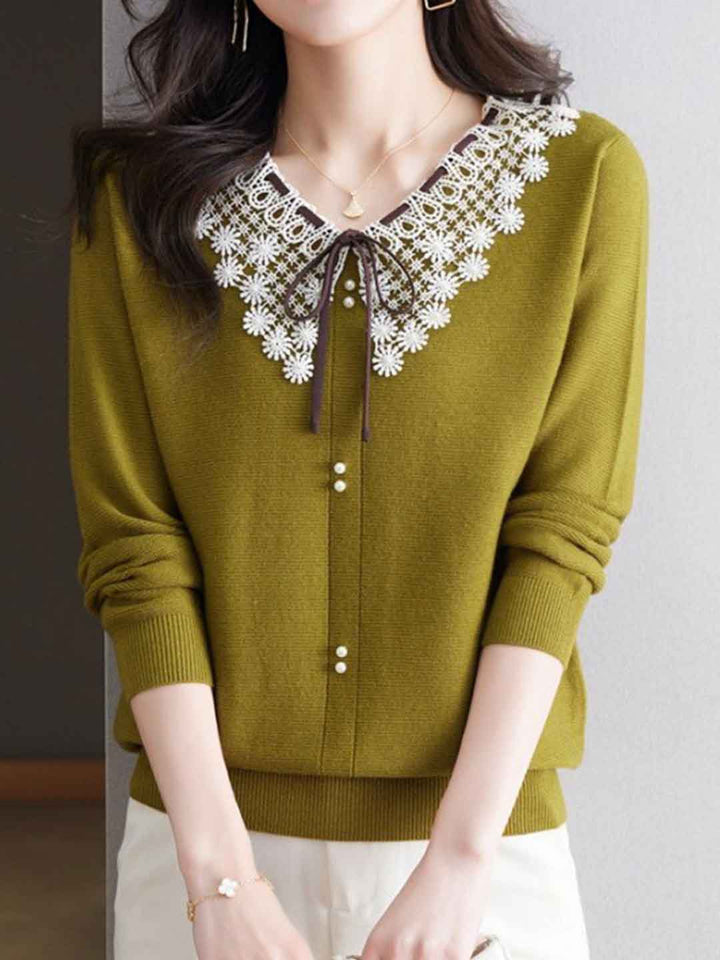 Charlotte Chic Doll Collar Bow Knitted Top