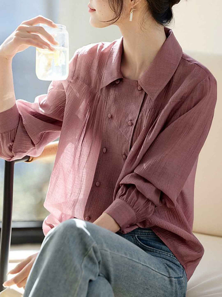 Chloe Daily Lapel Pleated Textured Top