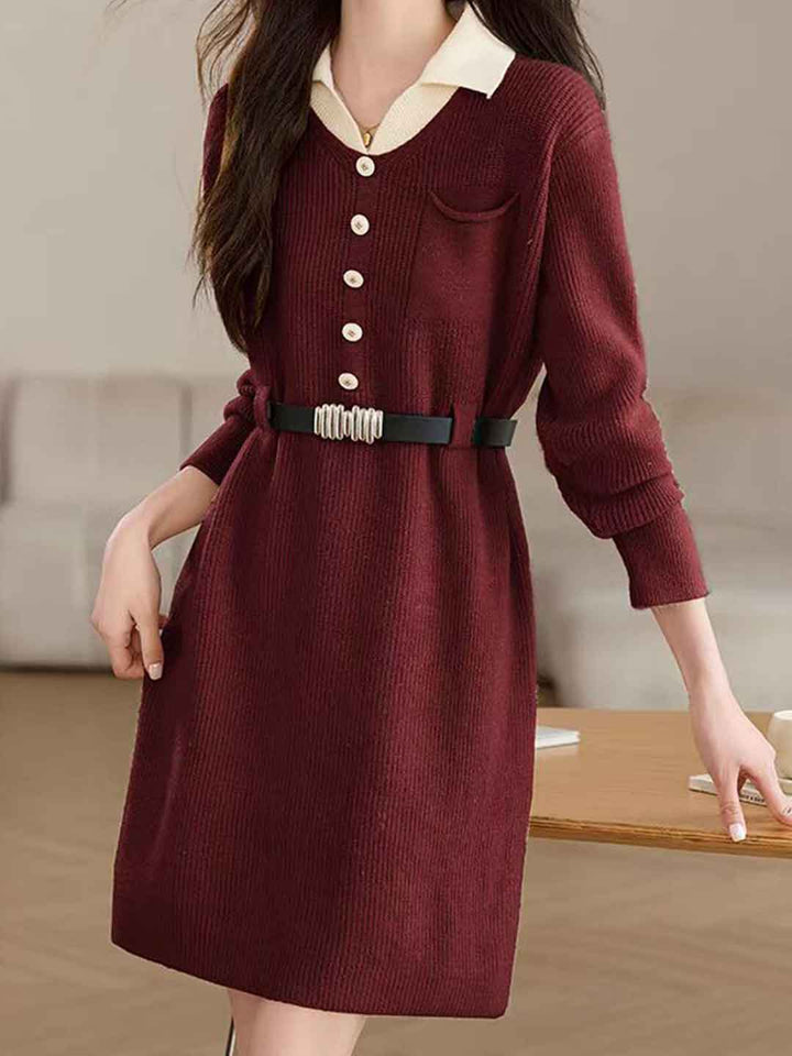 Julia Elegant Lapel Knitted Dress