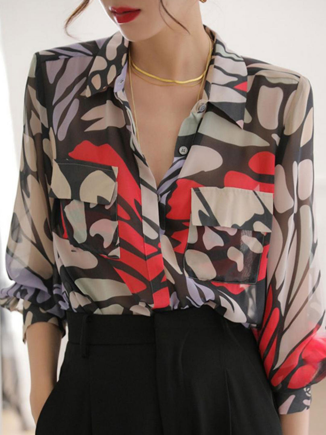 Chloe Casual Polo Collar Printed Shirt