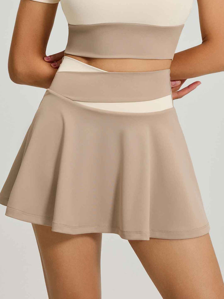 Color-Blocked Anti-exposure Yoga Short Skirt