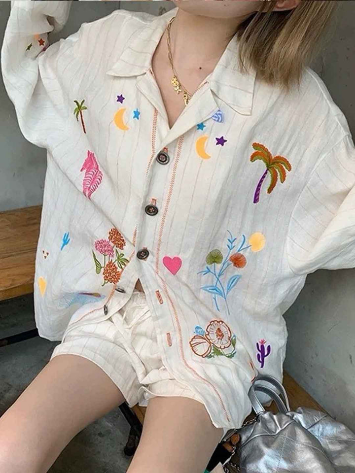Lily Retro Lapel Embroidered Top