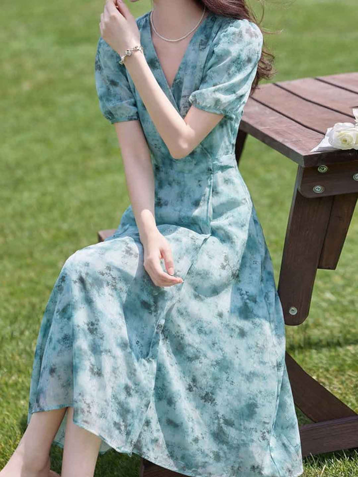 Bailey Elegant V-Neck Floral Printed Chiffon Dress