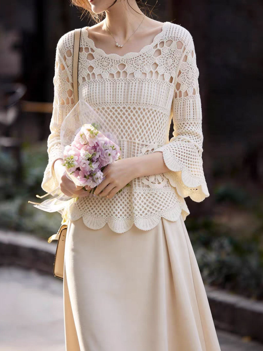 Evelyn Loose V-Neck Hollowed Top