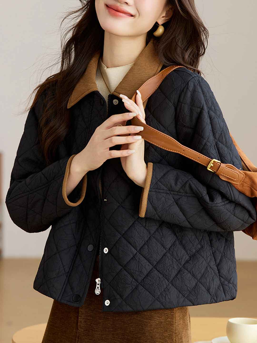 Natalie Classic Lapel Colorblocked Cotton Coat