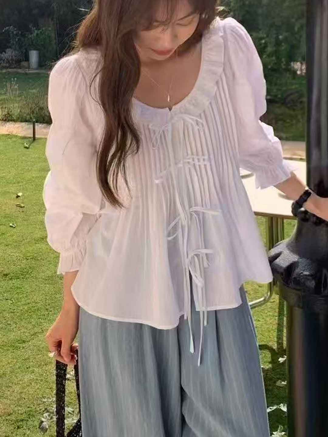 Emma Chic Doll Collar Ruffled Bow Top