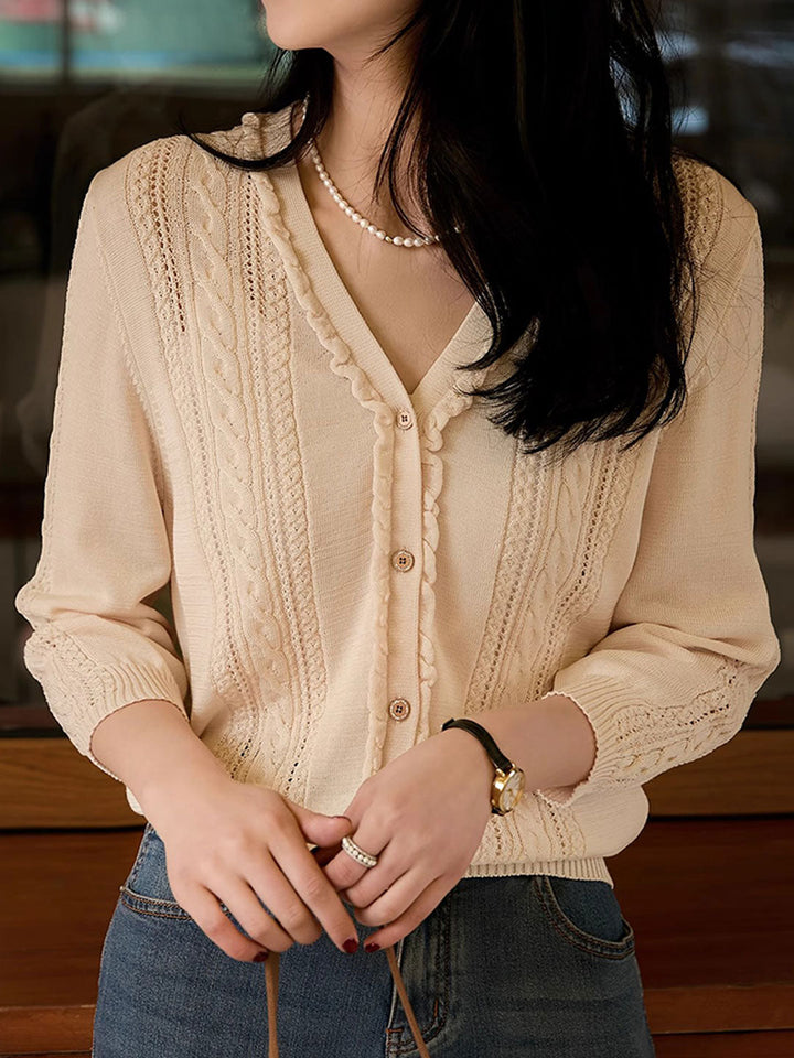 Grace Vintage V-Neck Cable Knitted Cardigan