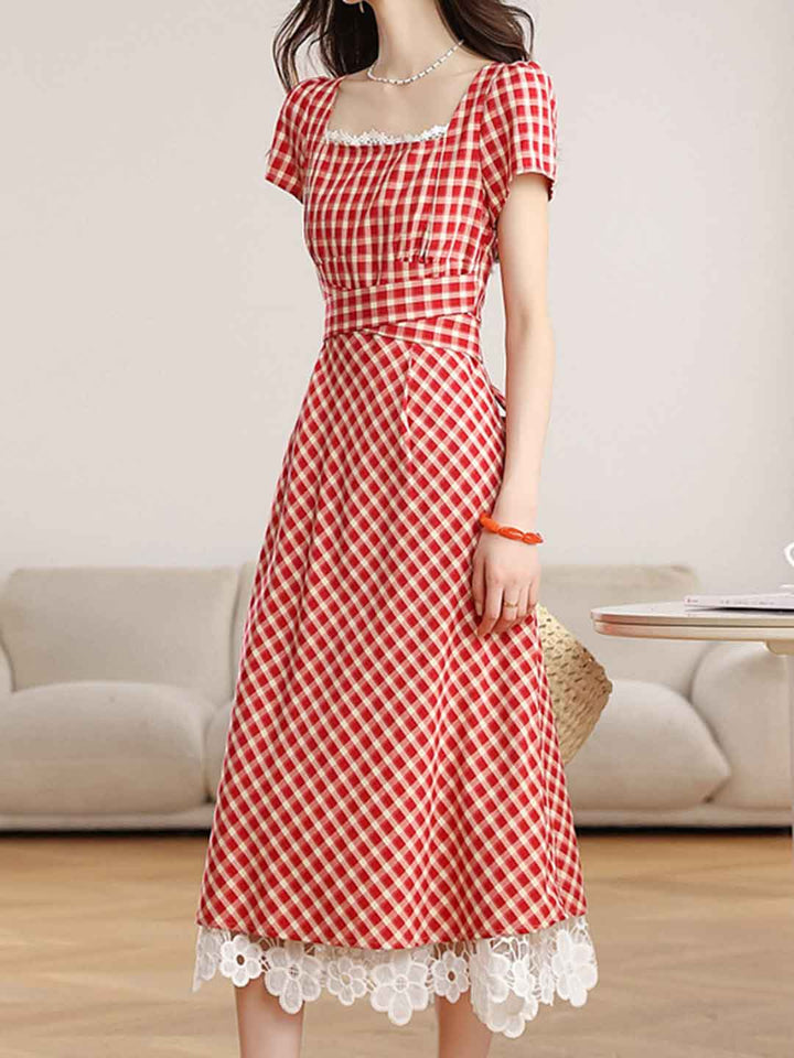Riley Retro Square Neck Plaid Dress